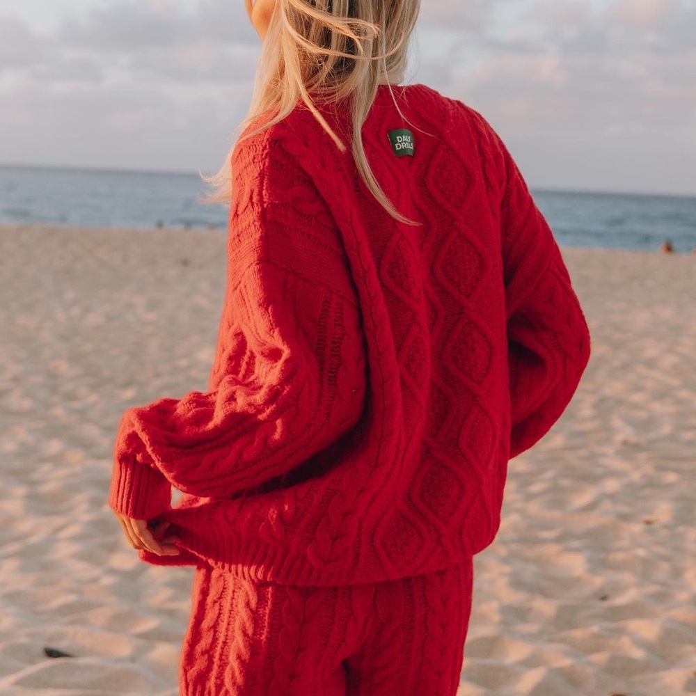 Daily Drills Red Oversized Knit Sweater !!!